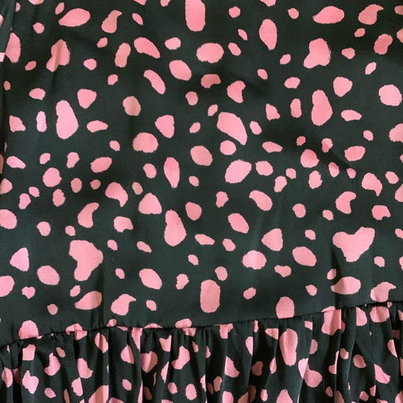 Zara Size Medium Black With Pink Polka Dots Printed Long Sleeve Midi Dress - Picture 12 of 13